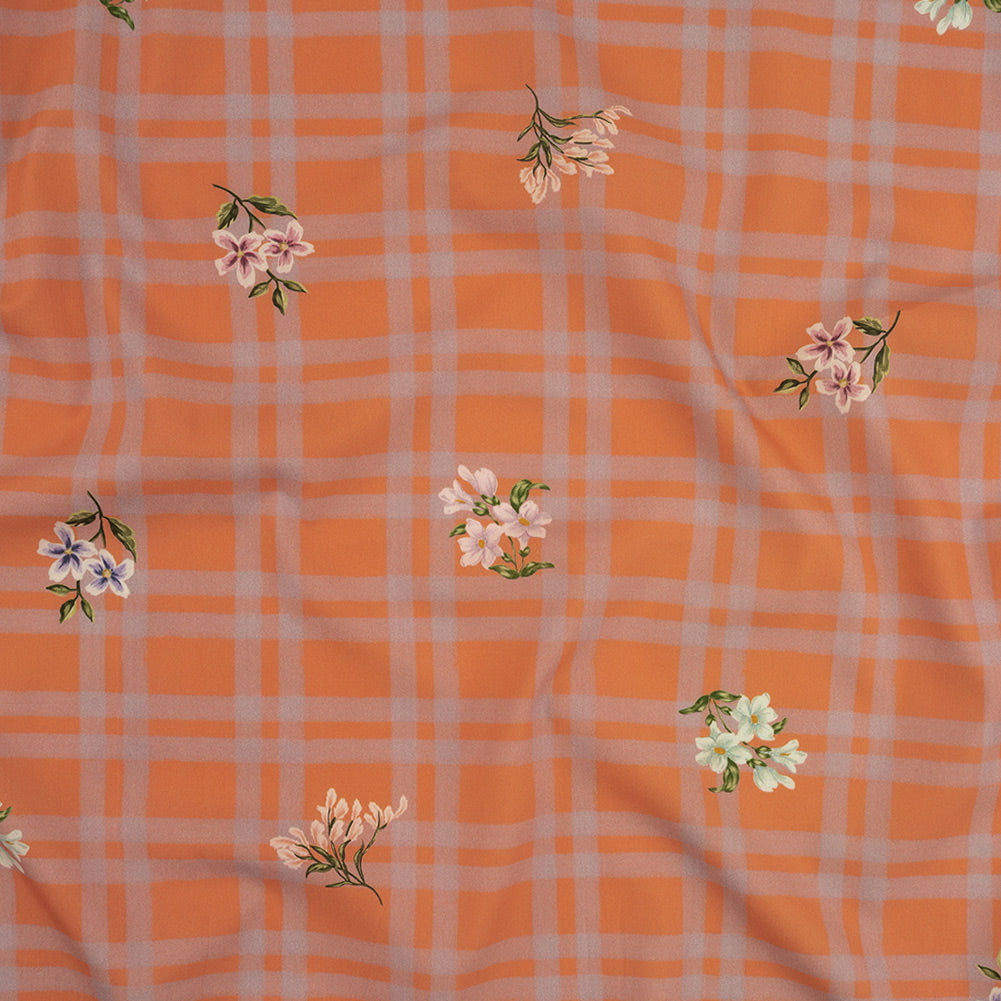 Cotton Poplin Print - Orange and Lilac Plaid and Floral - Mood Exclusive Park Date Cotton Poplin Print - Orange and Lilac Plaid and Floral - Mood Exclusive Park Date