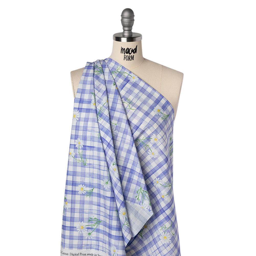 Cotton Poplin Print - Iolite Purple Gingham and Floral - Mood Exclusive Daisy Chain Drape Cotton Poplin Print - Iolite Purple Gingham and Floral - Mood Exclusive Daisy Chain Drape