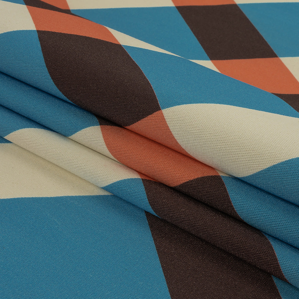 Stretch Cotton Twill Print - Blue and Orange Diagonal Checks - Mood Exclusive Movie Night Folded Stretch Cotton Twill Print - Blue and Orange Diagonal Checks - Mood Exclusive Movie Night Folded