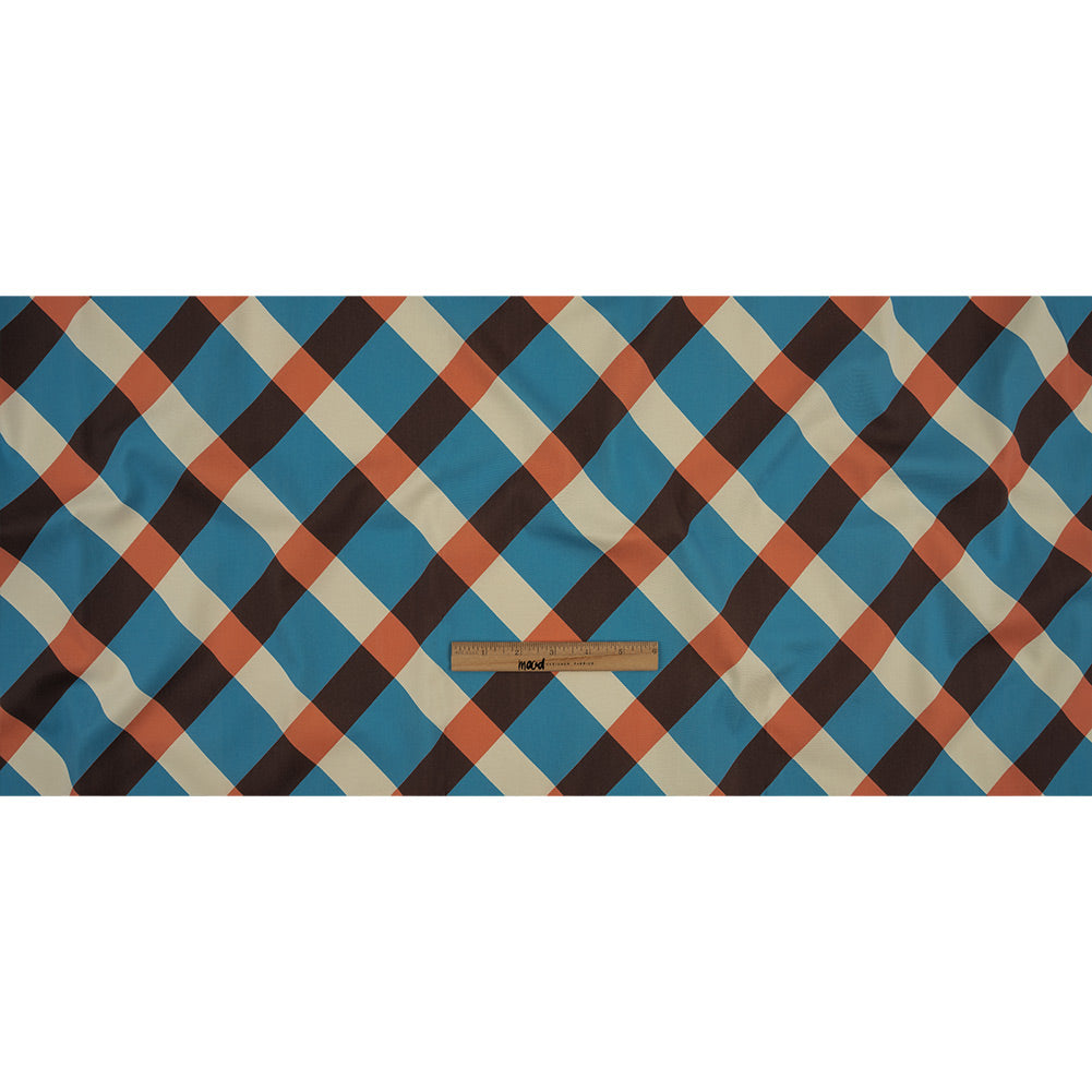 Stretch Cotton Twill Print - Blue and Orange Diagonal Checks - Mood Exclusive Movie Night Full Stretch Cotton Twill Print - Blue and Orange Diagonal Checks - Mood Exclusive Movie Night Full