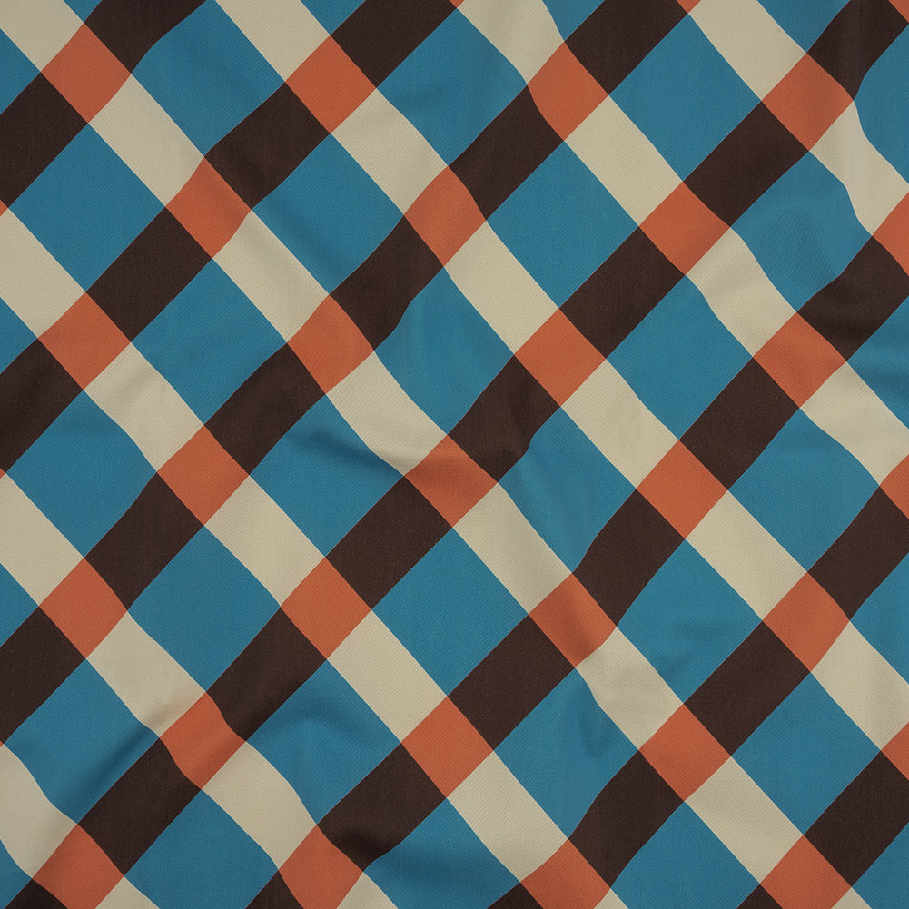 Stretch Cotton Twill Print - Blue and Orange Diagonal Checks - Mood Exclusive Movie Night Stretch Cotton Twill Print - Blue and Orange Diagonal Checks - Mood Exclusive Movie Night