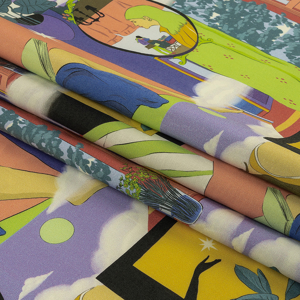 Stretch Cotton Poplin Print - Purple and Lime Relaxing Vignettes - Mood Exclusive Unplugged Folded Stretch Cotton Poplin Print - Purple and Lime Relaxing Vignettes - Mood Exclusive Unplugged Folded