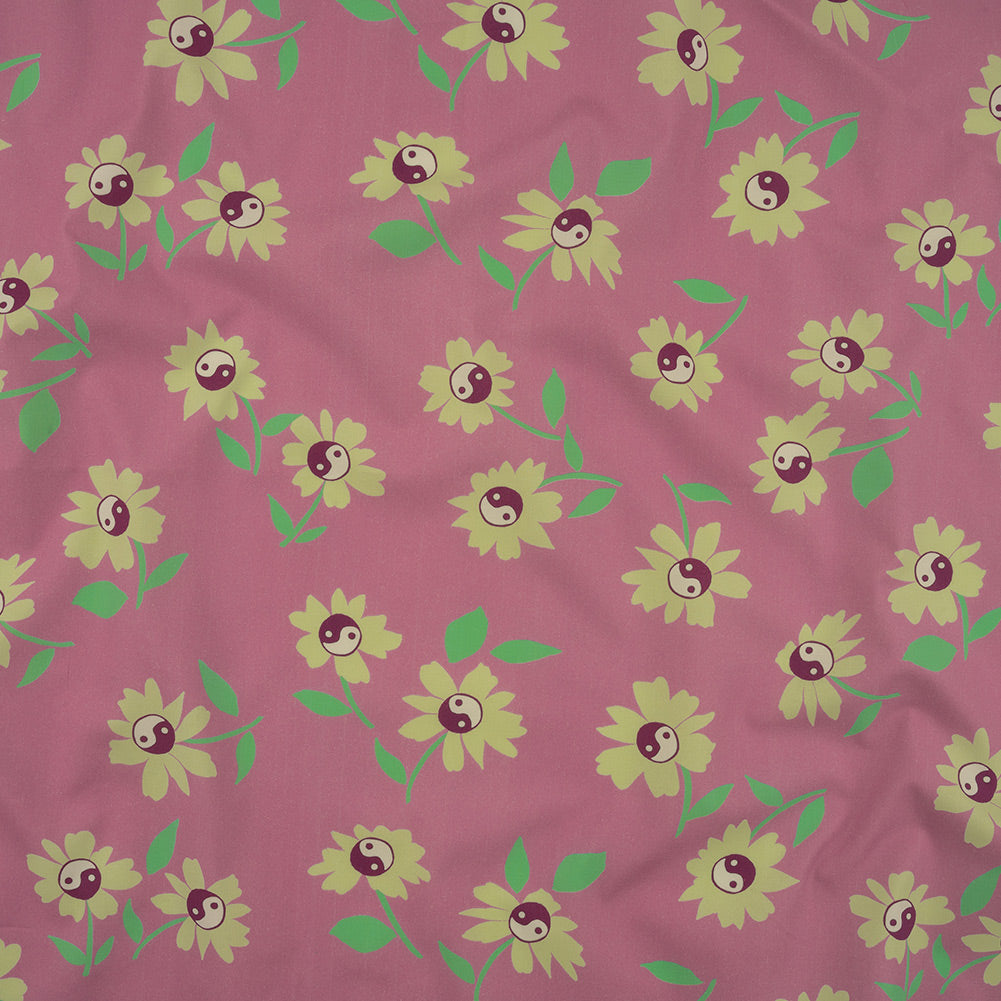 Stretch Cotton Poplin Print - Pink and Yellow Yin Yang Flowers - Mood Exclusive Groovy Baby Stretch Cotton Poplin Print - Pink and Yellow Yin Yang Flowers - Mood Exclusive Groovy Baby