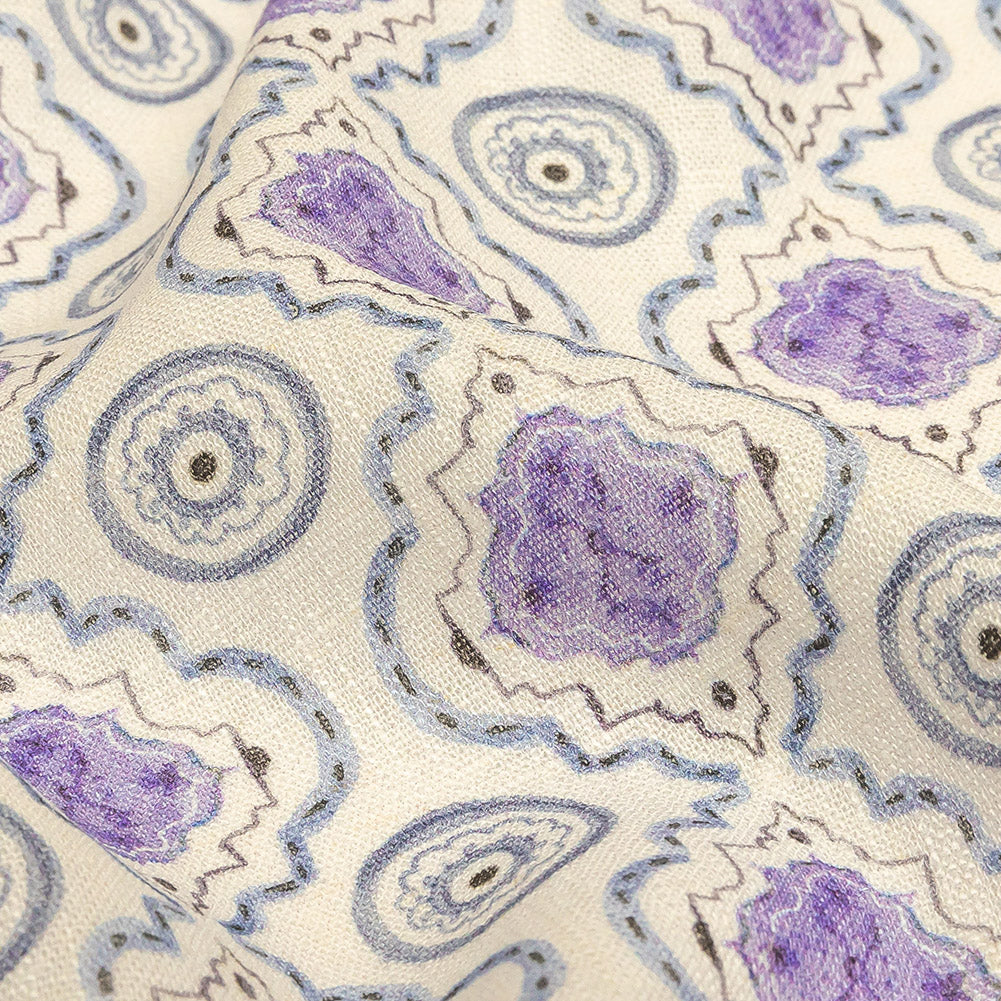 Viscose and Linen Woven Print - Blue and Purple Tiles - Mood Exclusive Alhambra Detail Viscose and Linen Woven Print - Blue and Purple Tiles - Mood Exclusive Alhambra Detail