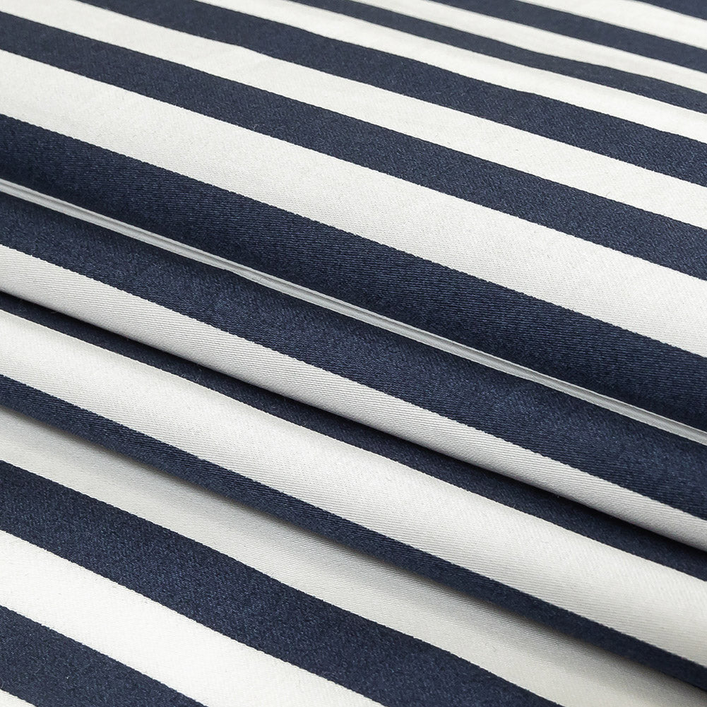 Navy and White Bengal Striped Lightweight Cotton Sateen Folded Navy and White Bengal Striped Lightweight Cotton Sateen Folded