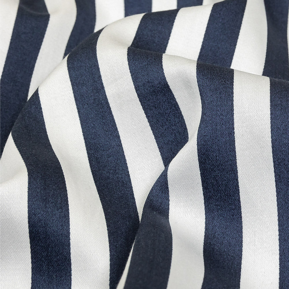 Navy and White Bengal Striped Lightweight Cotton Sateen Detail Navy and White Bengal Striped Lightweight Cotton Sateen Detail