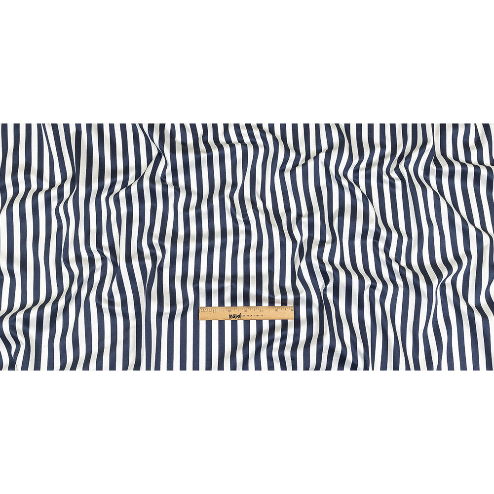 Navy and White Bengal Striped Lightweight Cotton Sateen Full Navy and White Bengal Striped Lightweight Cotton Sateen Full