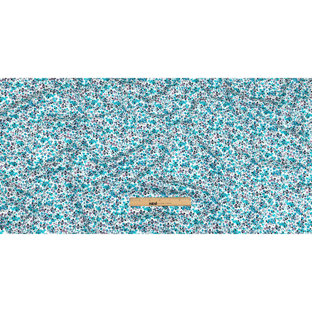 Turquoise, Lilac, and White Tiny Flowers Cotton Shirting Full Turquoise, Lilac, and White Tiny Flowers Cotton Shirting Full
