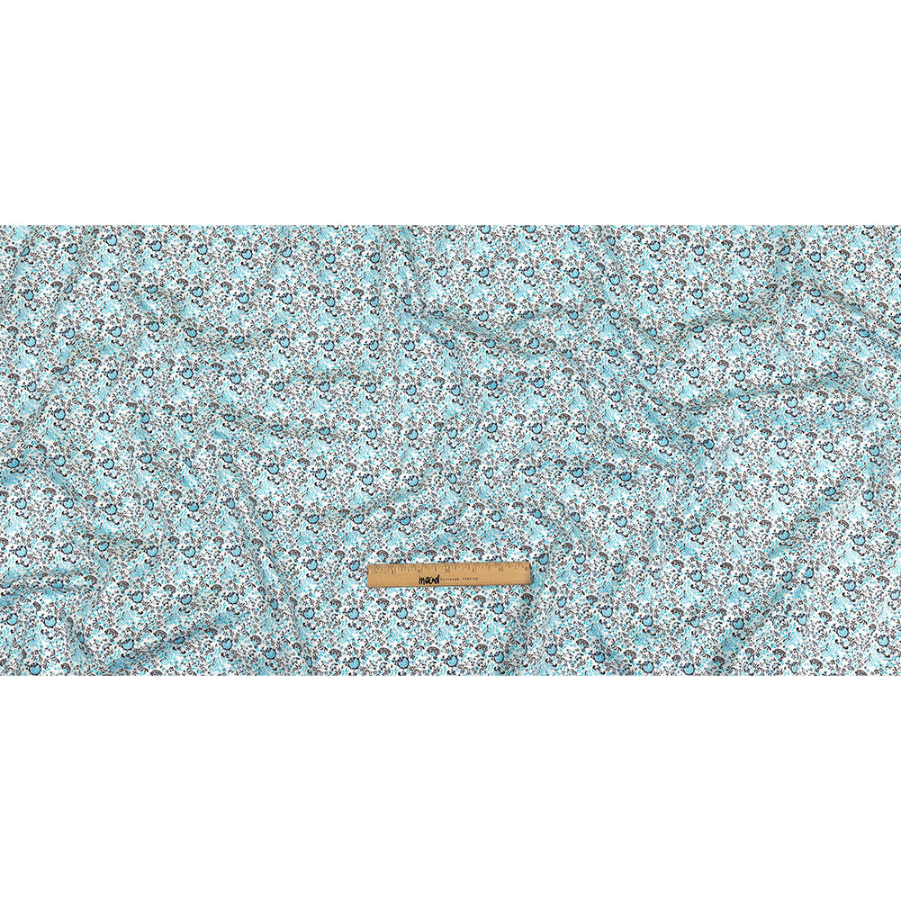 Turquoise, Blue Indigo and Umber Floral Cotton Sateen Full Turquoise, Blue Indigo and Umber Floral Cotton Sateen Full