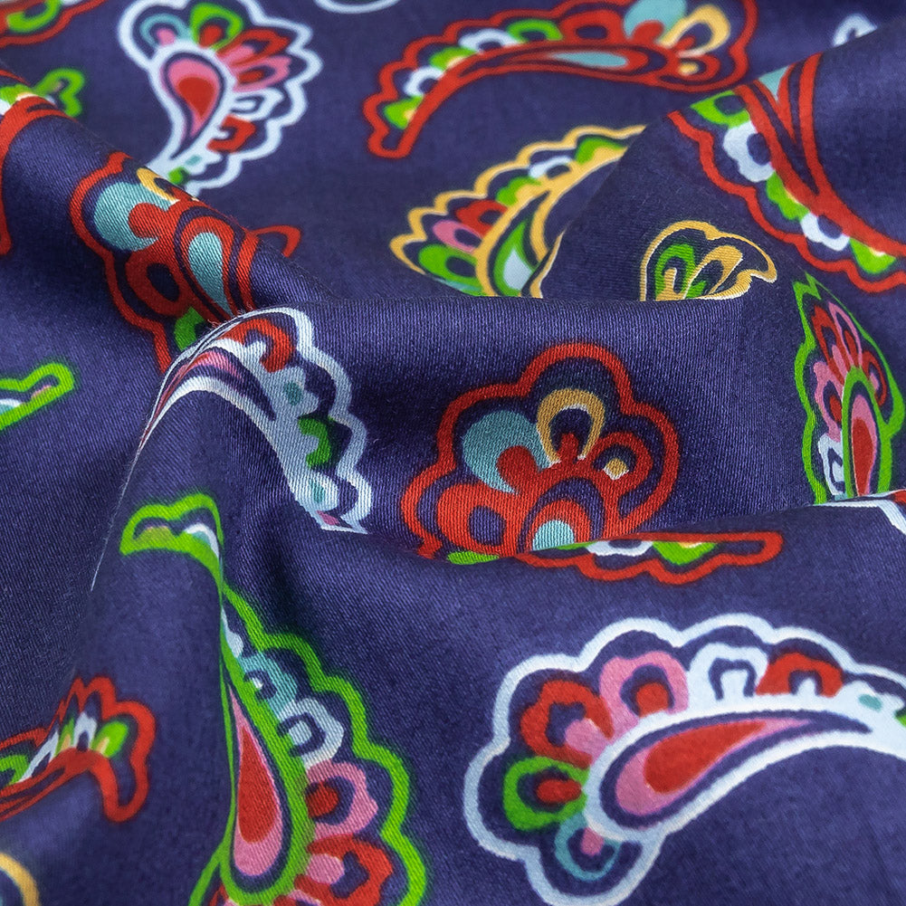Blue, Red and Lime Simple Paisley Cotton Shirting Detail Blue, Red and Lime Simple Paisley Cotton Shirting Detail