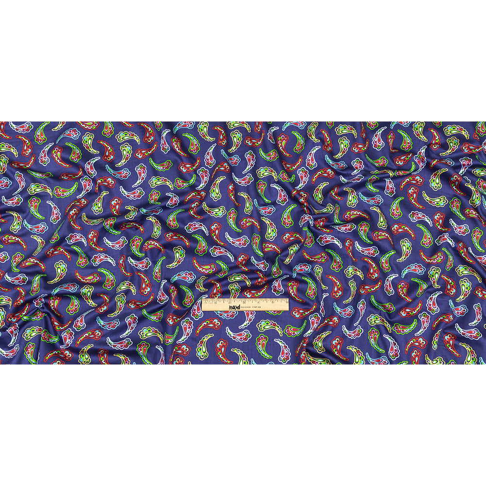Blue, Red and Lime Simple Paisley Cotton Shirting Full Blue, Red and Lime Simple Paisley Cotton Shirting Full