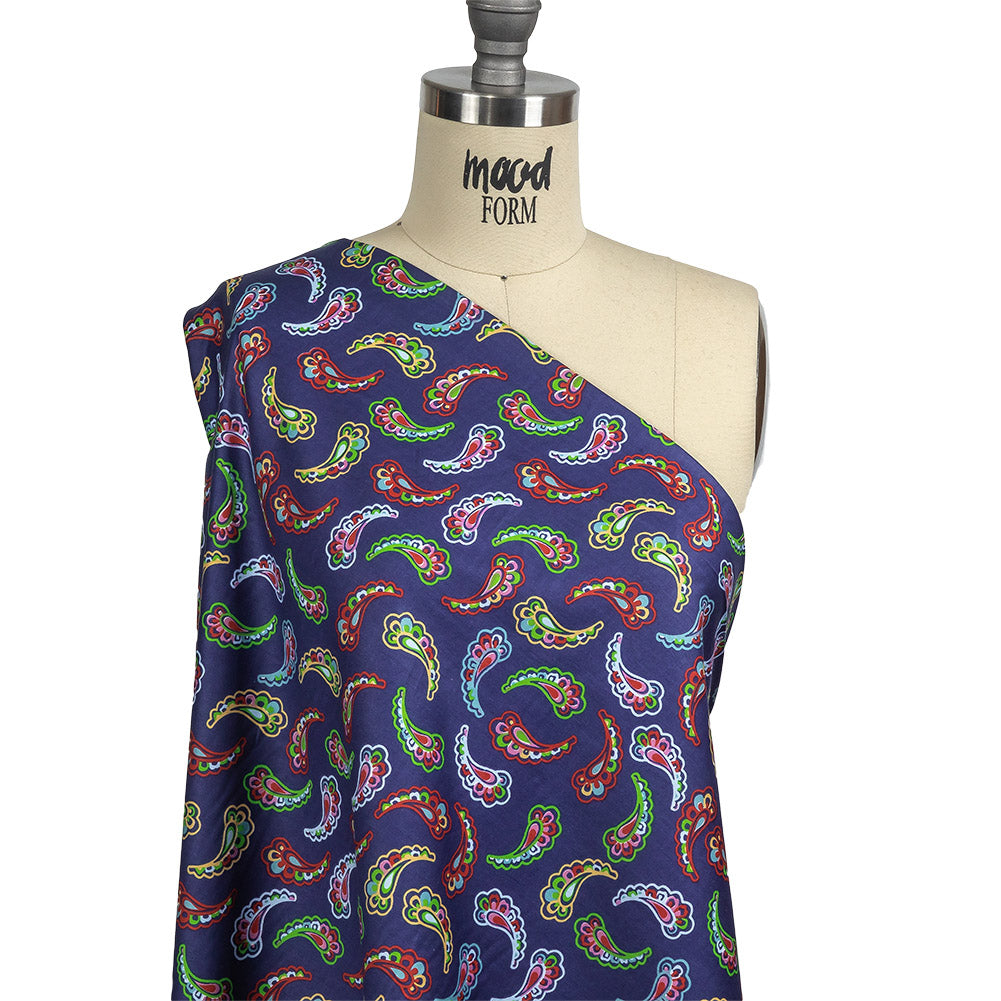 Blue, Red and Lime Simple Paisley Cotton Shirting Drape Blue, Red and Lime Simple Paisley Cotton Shirting Drape