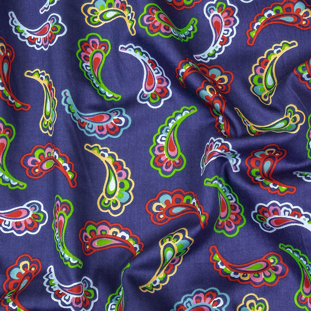 Blue, Red and Lime Simple Paisley Cotton Shirting Blue, Red and Lime Simple Paisley Cotton Shirting
