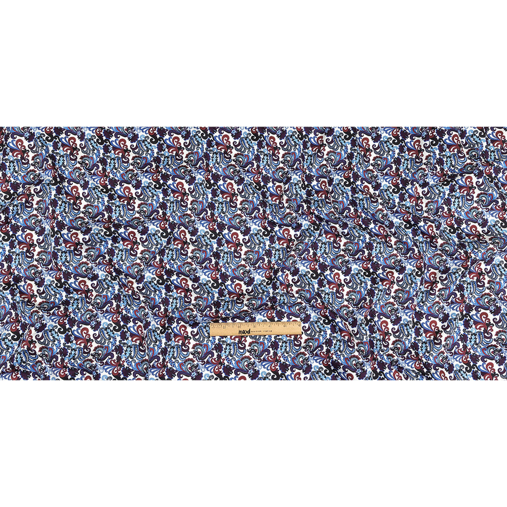 Raspberry, Blue and Snow White Paisley Cotton Sateen Full Raspberry, Blue and Snow White Paisley Cotton Sateen Full