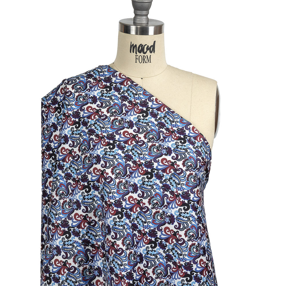 Raspberry, Blue and Snow White Paisley Cotton Sateen Drape Raspberry, Blue and Snow White Paisley Cotton Sateen Drape