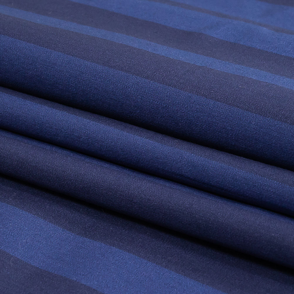 Blue and Blue Depths Awning Stripes Cotton Shirting Folded Blue and Blue Depths Awning Stripes Cotton Shirting Folded