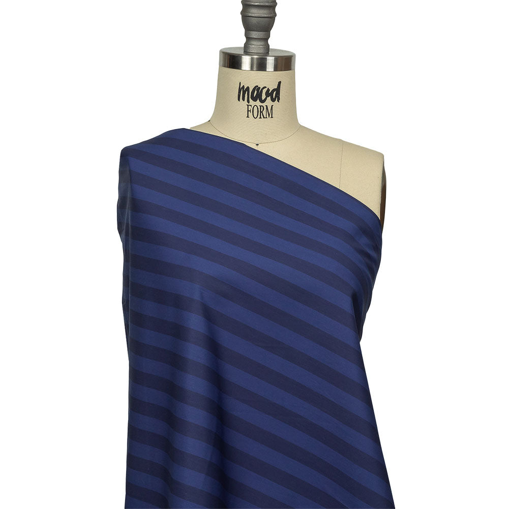 Blue and Blue Depths Awning Stripes Cotton Shirting Drape Blue and Blue Depths Awning Stripes Cotton Shirting Drape
