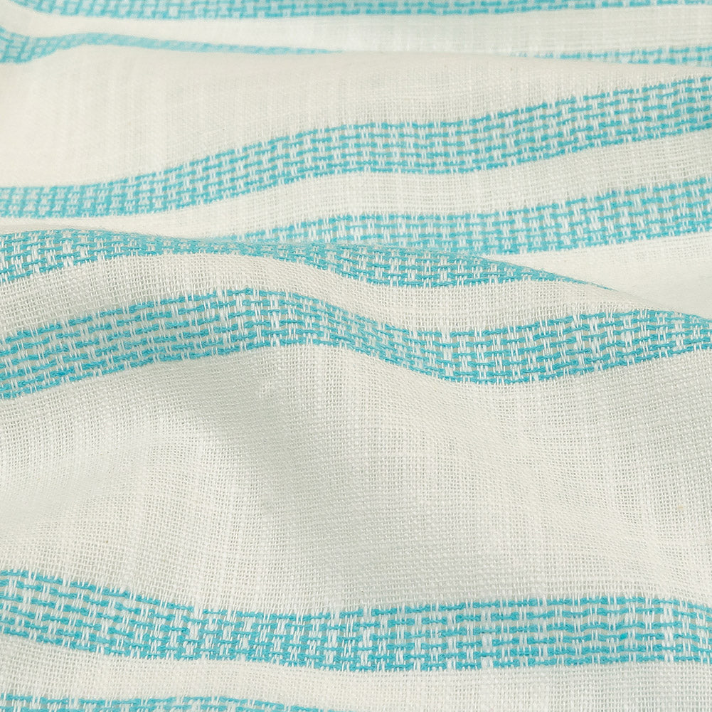Turquoise and White Textural Striped Slubbed Cotton Woven Detail Turquoise and White Textural Striped Slubbed Cotton Woven Detail