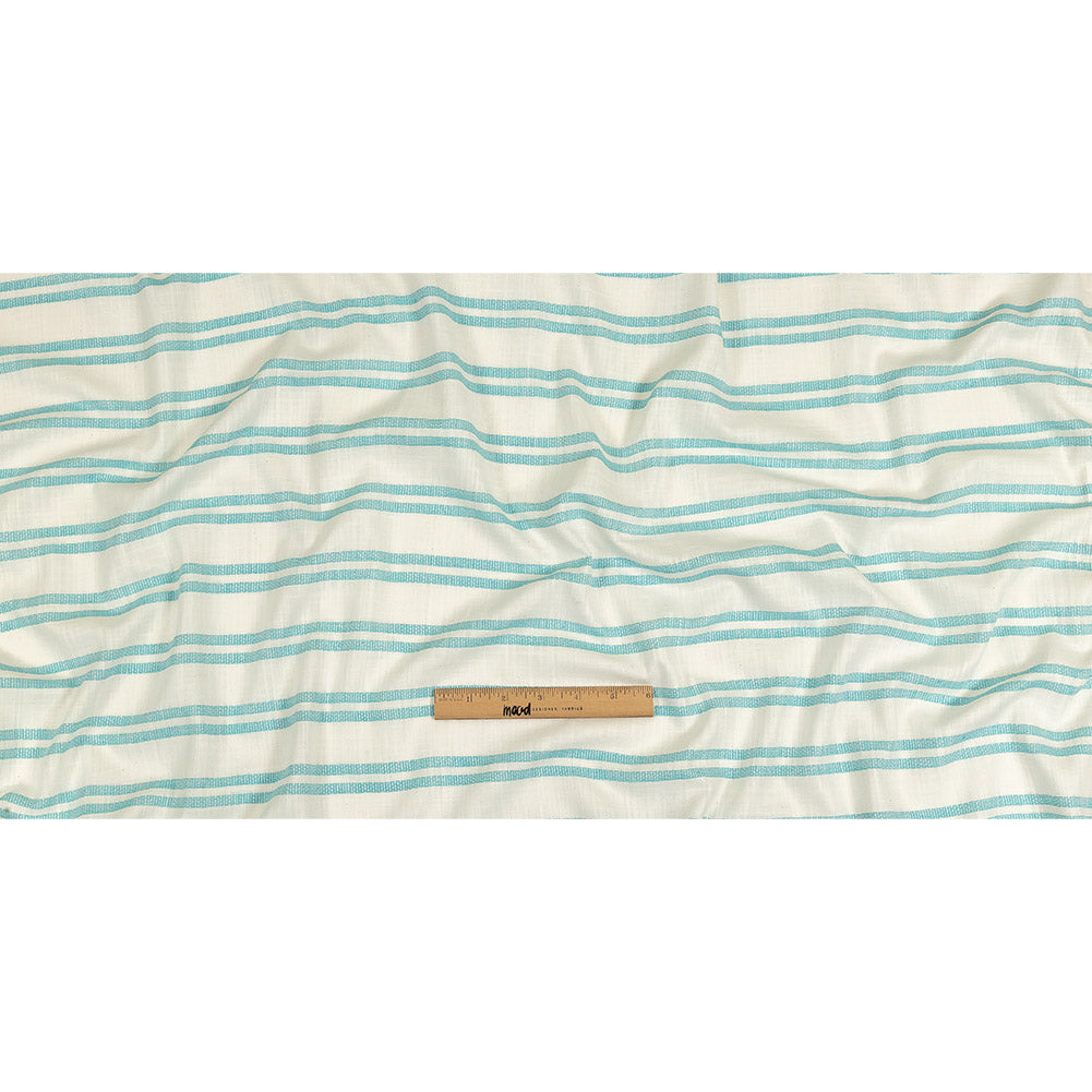 Turquoise and White Textural Striped Slubbed Cotton Woven Full Turquoise and White Textural Striped Slubbed Cotton Woven Full