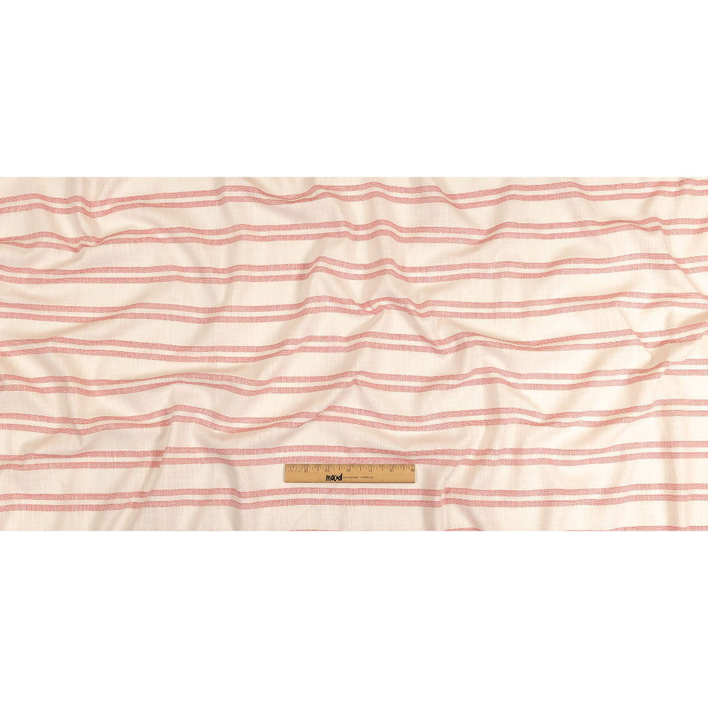Pink and White Textural Stripes Slubbed Cotton Woven Full Pink and White Textural Stripes Slubbed Cotton Woven Full
