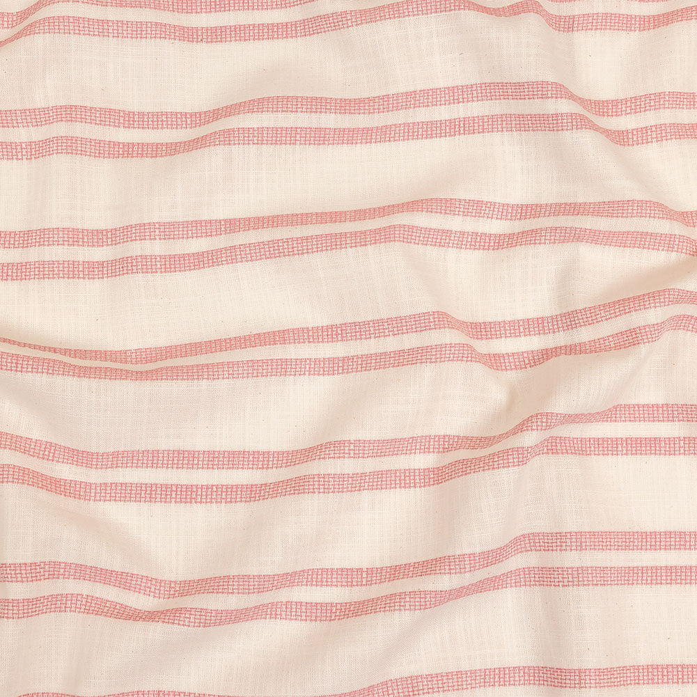 Pink and White Textural Stripes Slubbed Cotton Woven Pink and White Textural Stripes Slubbed Cotton Woven
