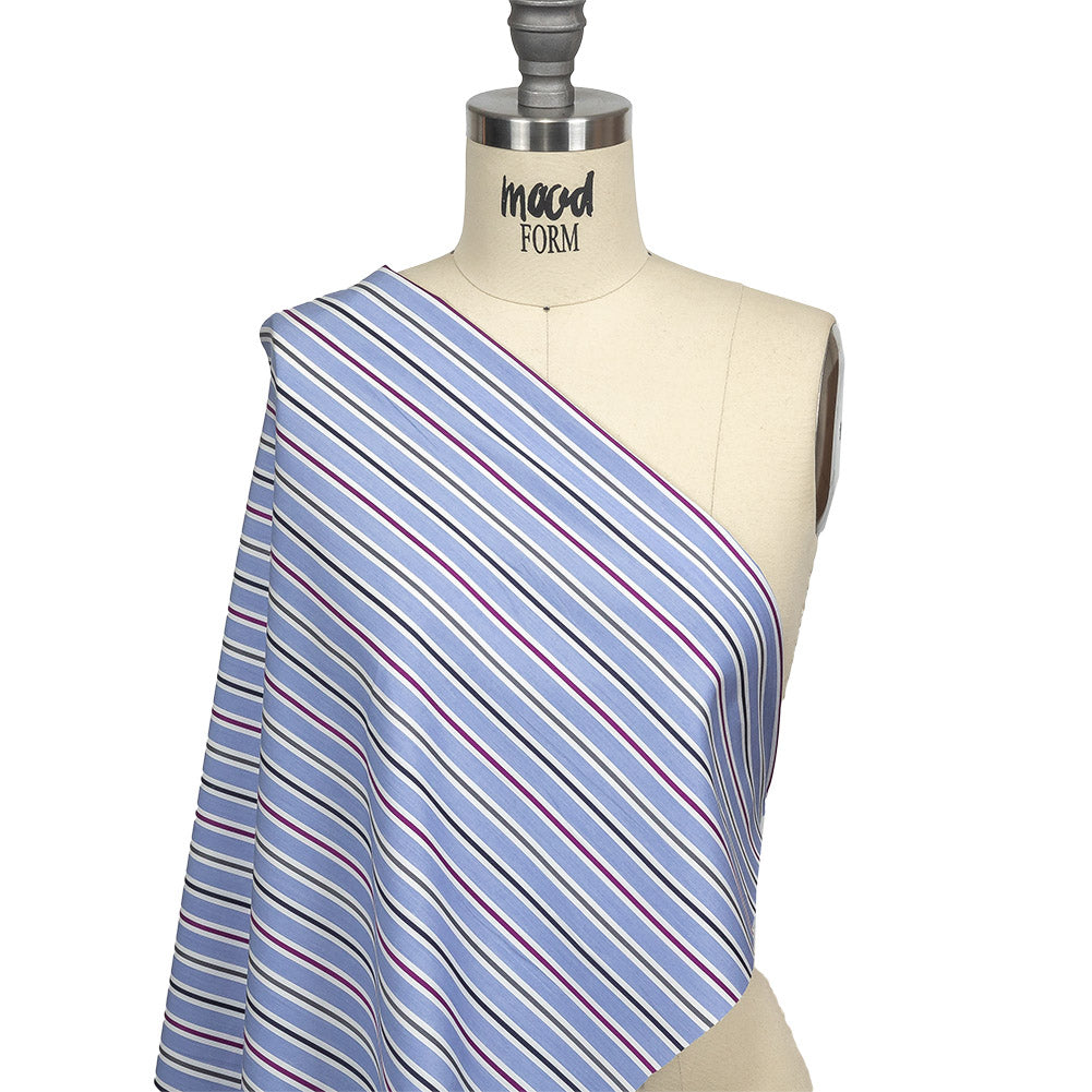 Grapemist, Purple and Stormy Weather Halo Stripes Cotton Shirting Drape Grapemist, Purple and Stormy Weather Halo Stripes Cotton Shirting Drape