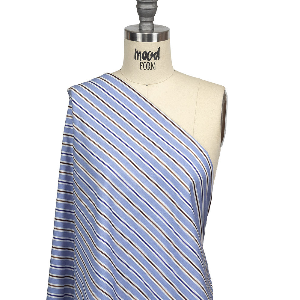 Grapemist, Raw Umber and White Halo Stripes Cotton Shirting Drape Grapemist, Raw Umber and White Halo Stripes Cotton Shirting Drape