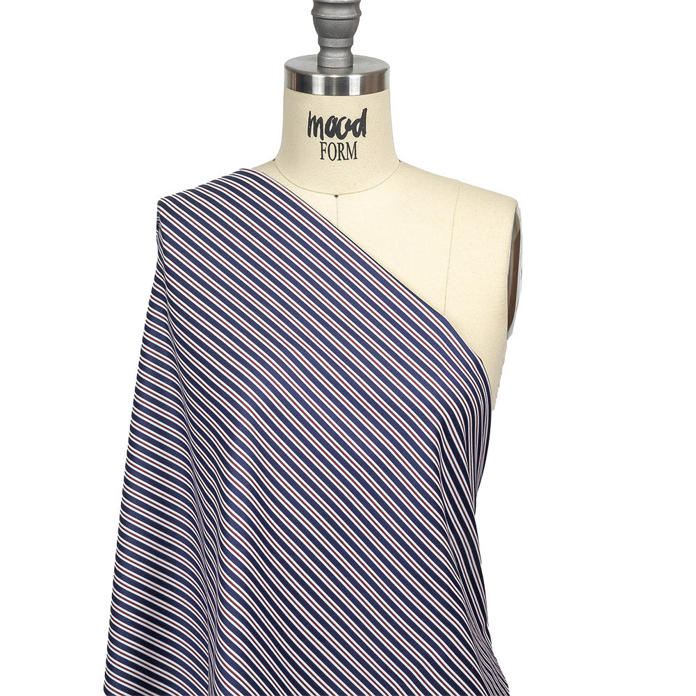 Blue, Red and White Halo Stripes Twill Cotton Shirting Drape Blue, Red and White Halo Stripes Twill Cotton Shirting Drape