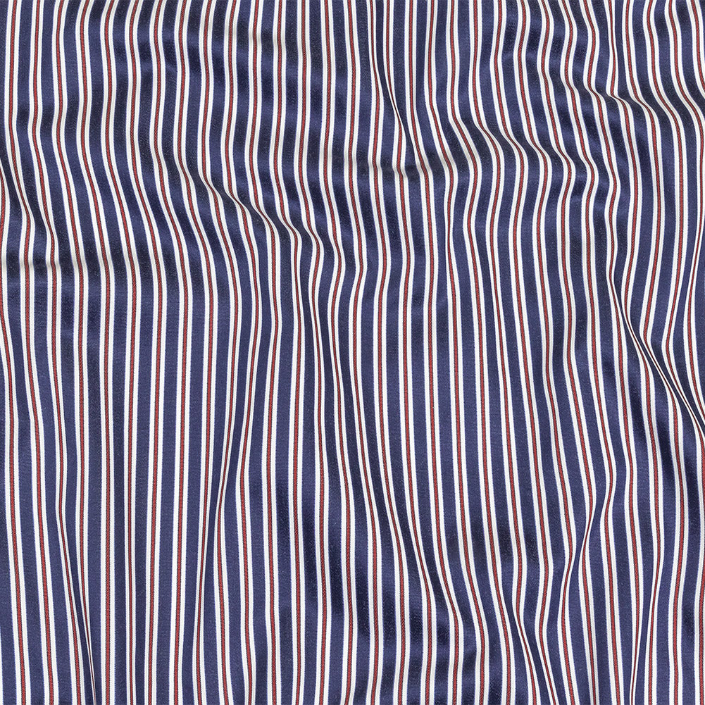 Blue, Red and White Halo Stripes Twill Cotton Shirting Blue, Red and White Halo Stripes Twill Cotton Shirting