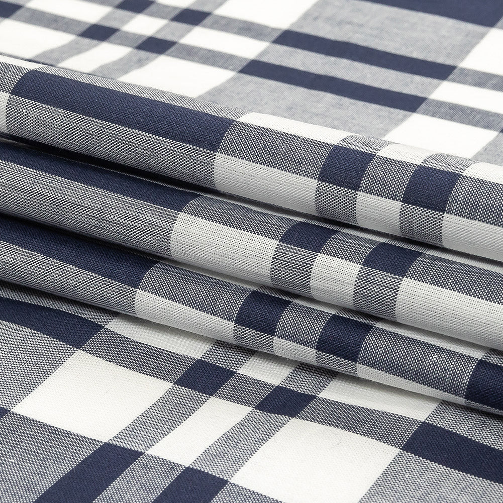 Navy and White Plaid Cotton Shirting Folded Navy and White Plaid Cotton Shirting Folded