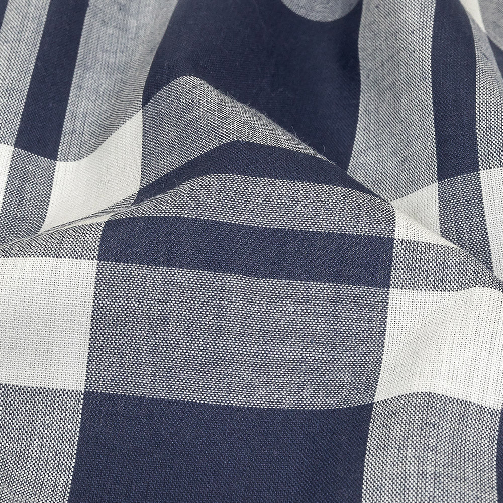 Navy and White Plaid Cotton Shirting Detail Navy and White Plaid Cotton Shirting Detail