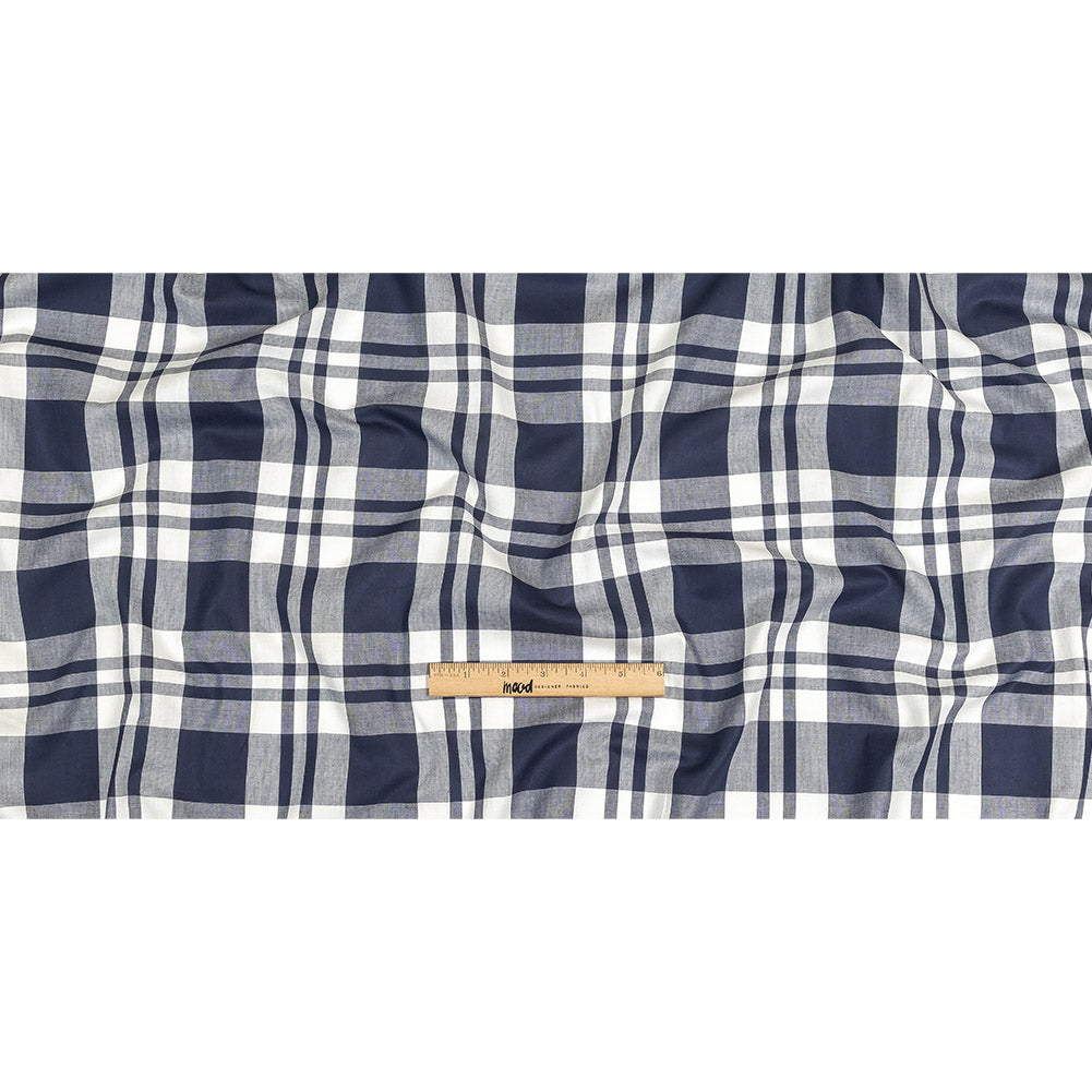 Navy and White Plaid Cotton Shirting Full Navy and White Plaid Cotton Shirting Full