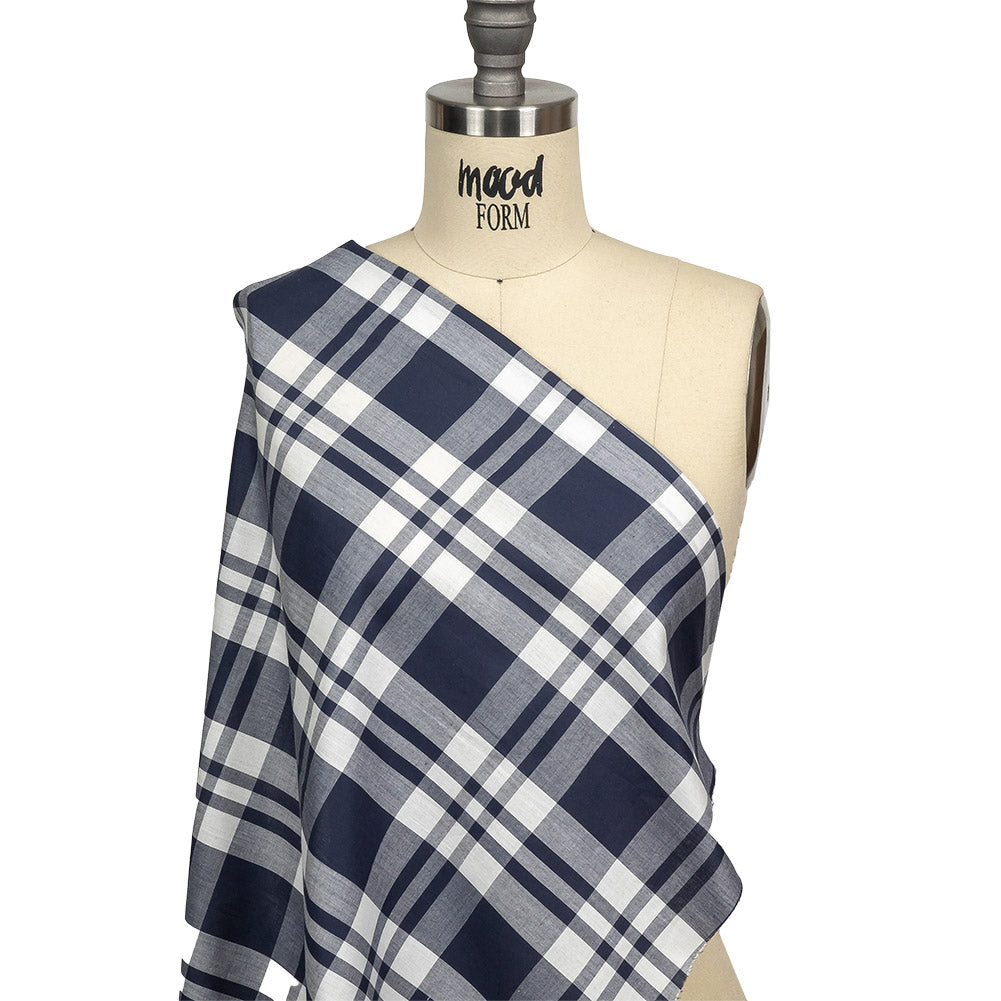 Navy and White Plaid Cotton Shirting Drape Navy and White Plaid Cotton Shirting Drape