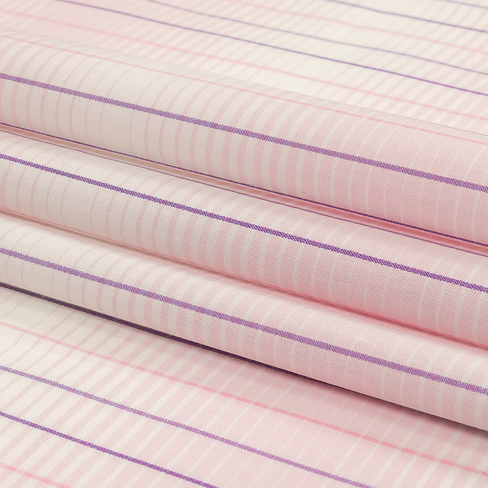 Pink, Purple and White Gradient Pinstripes Cotton Shirting Folded Pink, Purple and White Gradient Pinstripes Cotton Shirting Folded