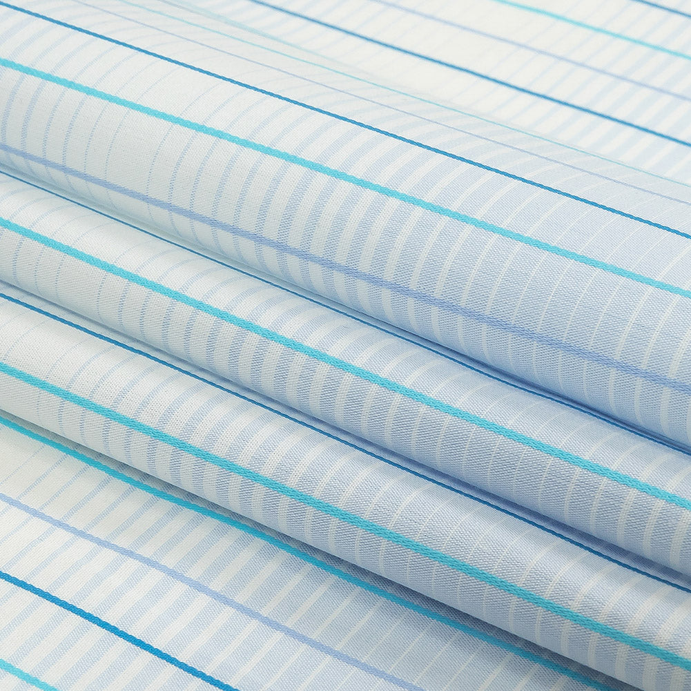 Blue, Aqua and White Gradient Pinstripes Cotton Shirting Folded Blue, Aqua and White Gradient Pinstripes Cotton Shirting Folded