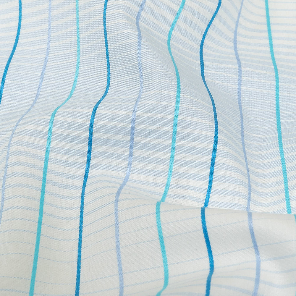 Blue, Aqua and White Gradient Pinstripes Cotton Shirting Detail Blue, Aqua and White Gradient Pinstripes Cotton Shirting Detail