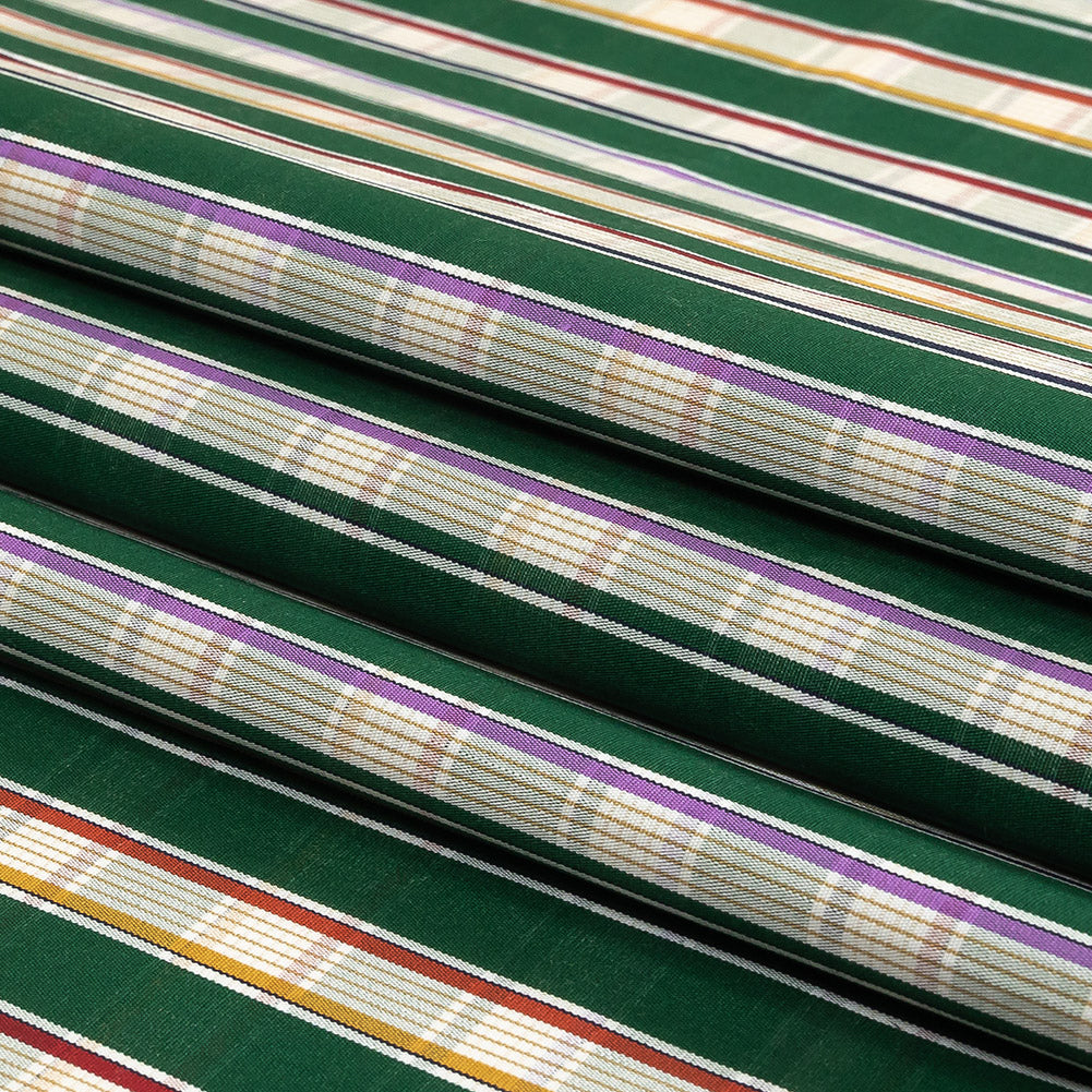 Green, Purple and Yellow Subtle Plaid Stripes Cotton Shirting Folded Green, Purple and Yellow Subtle Plaid Stripes Cotton Shirting Folded