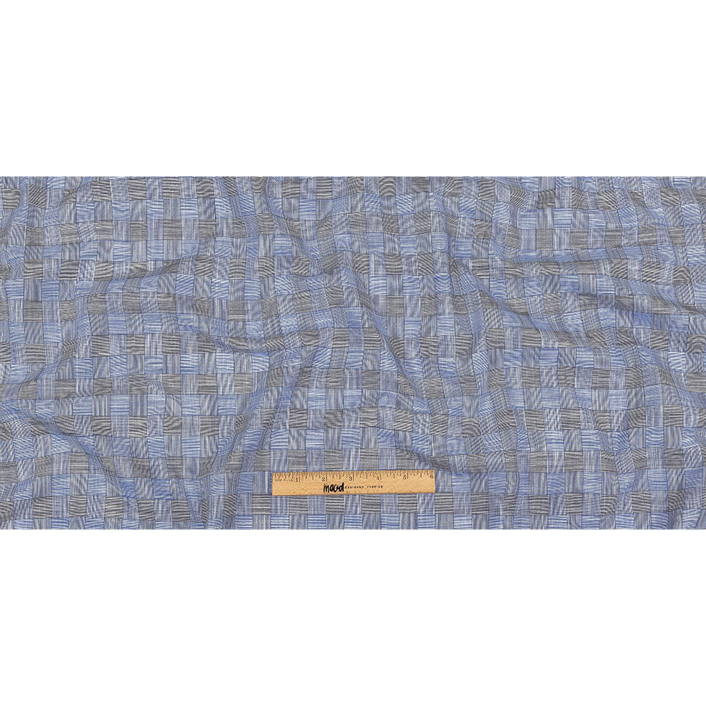 Blue, Star White and Caviar Basketweave Slubbed Cotton Woven Full Blue, Star White and Caviar Basketweave Slubbed Cotton Woven Full