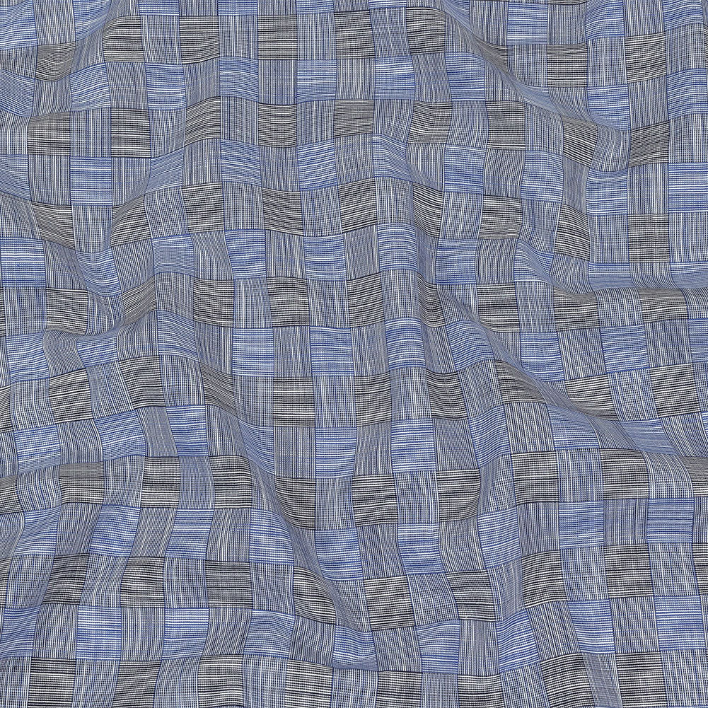 Blue, Star White and Caviar Basketweave Slubbed Cotton Woven Blue, Star White and Caviar Basketweave Slubbed Cotton Woven