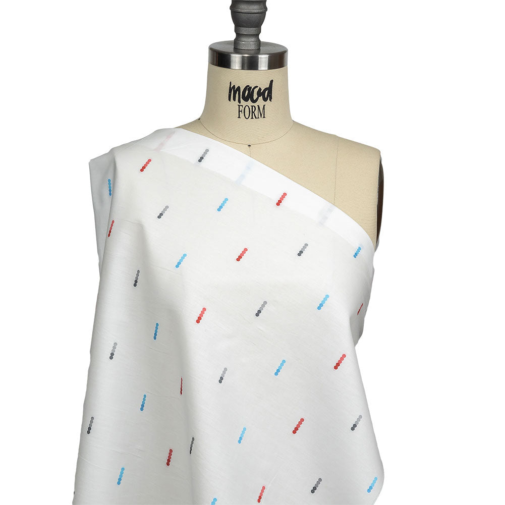 Red, Blue and Quicksilver Dotted Lines Cotton Jacquard Shirting Drape Red, Blue and Quicksilver Dotted Lines Cotton Jacquard Shirting Drape