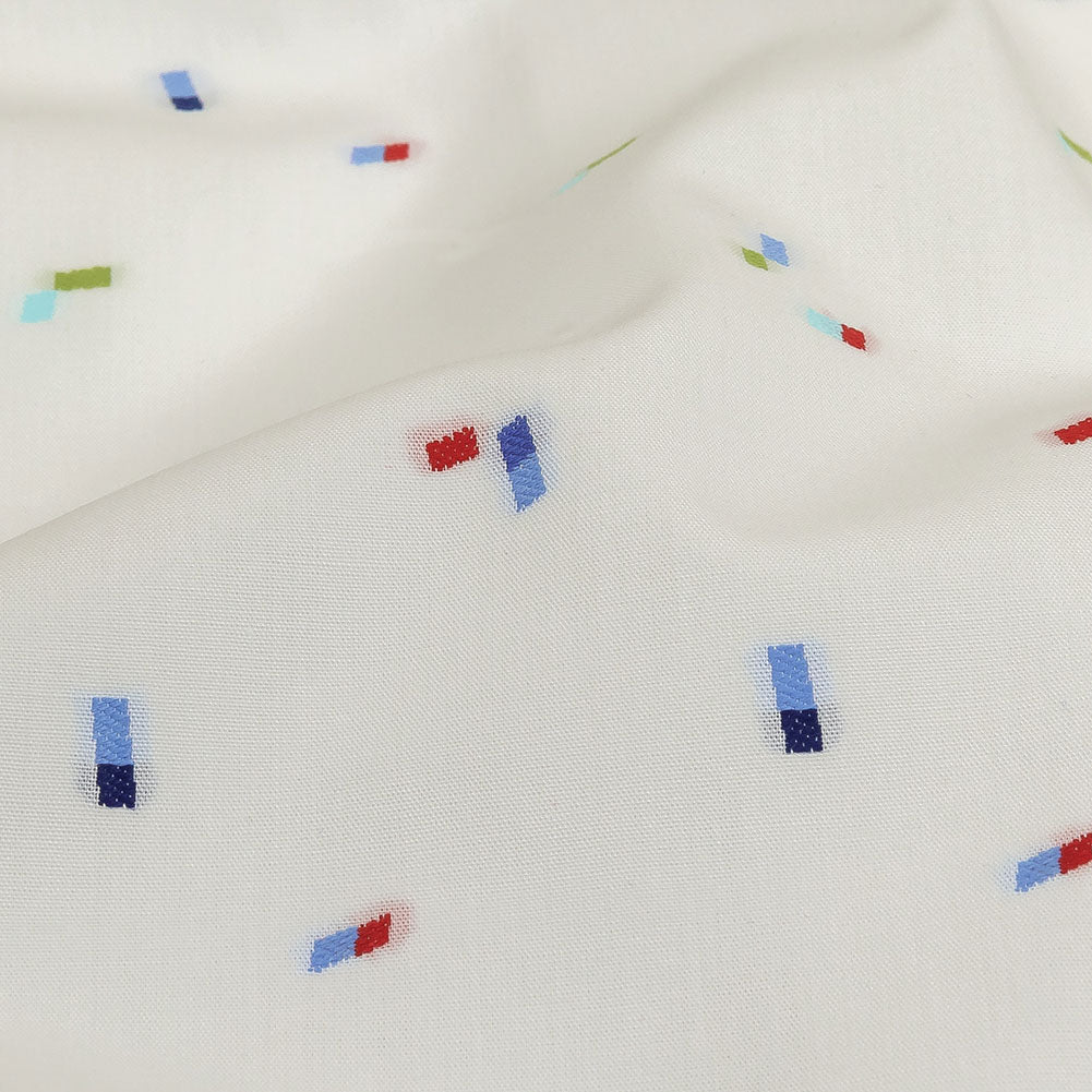 White, Blue and Lime Tossed Rectangles Cotton Jacquard Shirting Detail White, Blue and Lime Tossed Rectangles Cotton Jacquard Shirting Detail