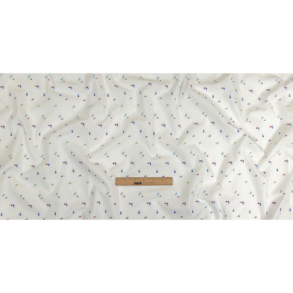 White, Blue and Lime Tossed Rectangles Cotton Jacquard Shirting Full White, Blue and Lime Tossed Rectangles Cotton Jacquard Shirting Full