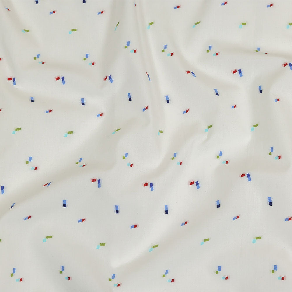 White, Blue and Lime Tossed Rectangles Cotton Jacquard Shirting White, Blue and Lime Tossed Rectangles Cotton Jacquard Shirting