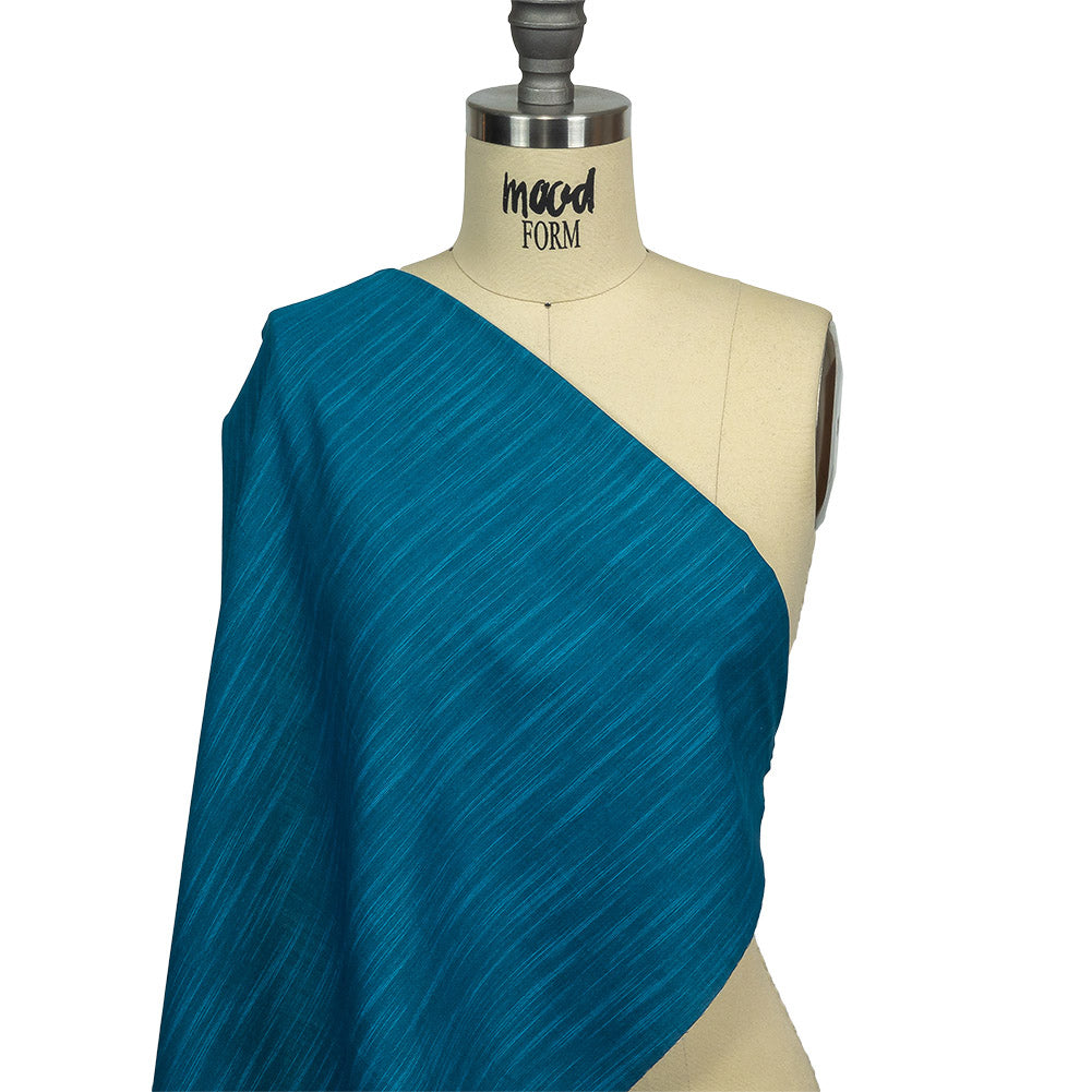 Phthalo Blue Striated Cotton Chambray Drape Phthalo Blue Striated Cotton Chambray Drape