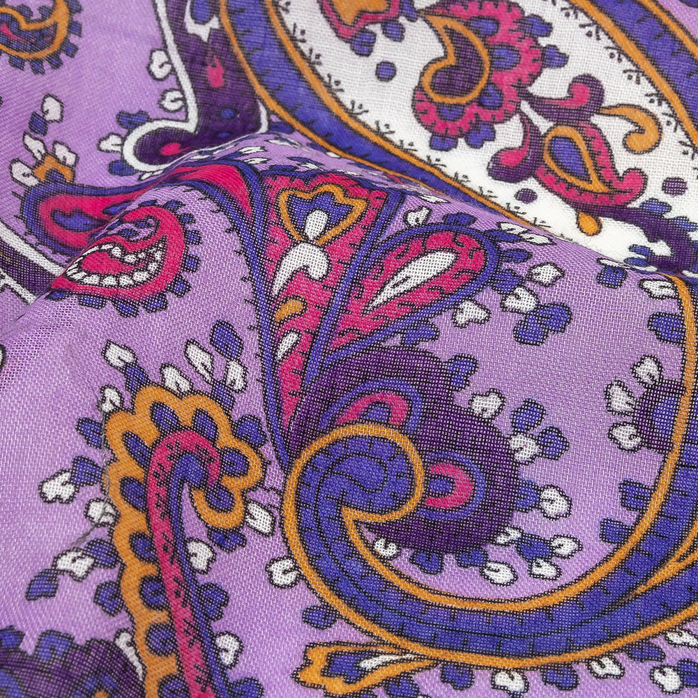 Gauzy Cotton Voile - Lilac, Cobalt and Pink Paisley - Deadstock Detail Gauzy Cotton Voile - Lilac, Cobalt and Pink Paisley - Deadstock Detail
