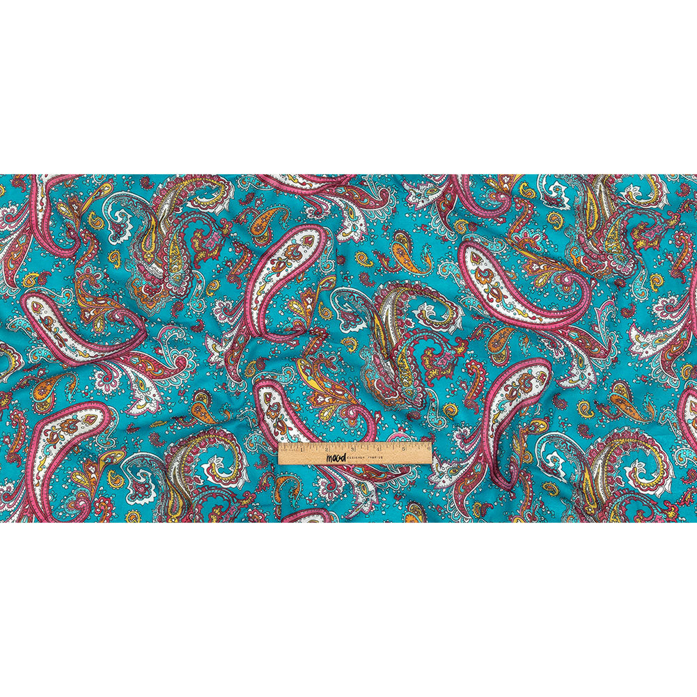 Gauzy Cotton Voile - Turquoise, Pink and White Paisley - Deadstock Full