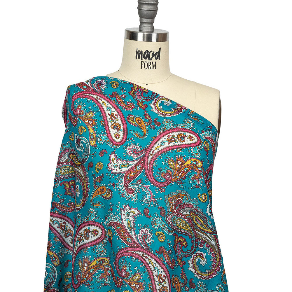 Gauzy Cotton Voile - Turquoise, Pink and White Paisley - Deadstock Drape