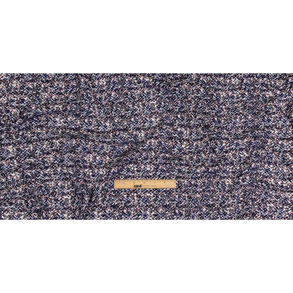 Evening Blue Geometric Flocking on Crushed Berry, Steel and White Abstract Printed Cotton Shirting Full Evening Blue Geometric Flocking on Crushed Berry, Steel and White Abstract Printed Cotton Shirting Full