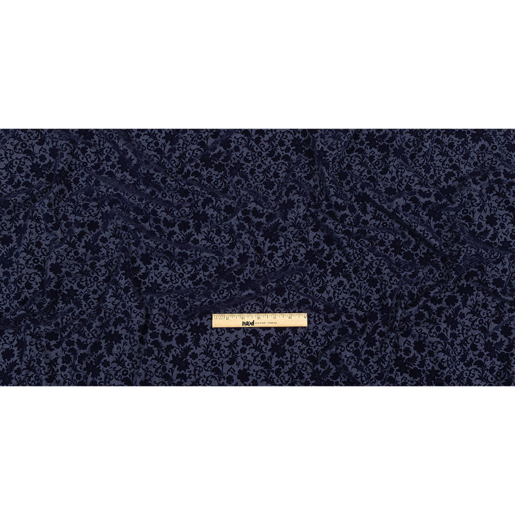 Navy Flocked Classical Florals on Diamond Cotton and Polyester Dobby Full Navy Flocked Classical Florals on Diamond Cotton and Polyester Dobby Full