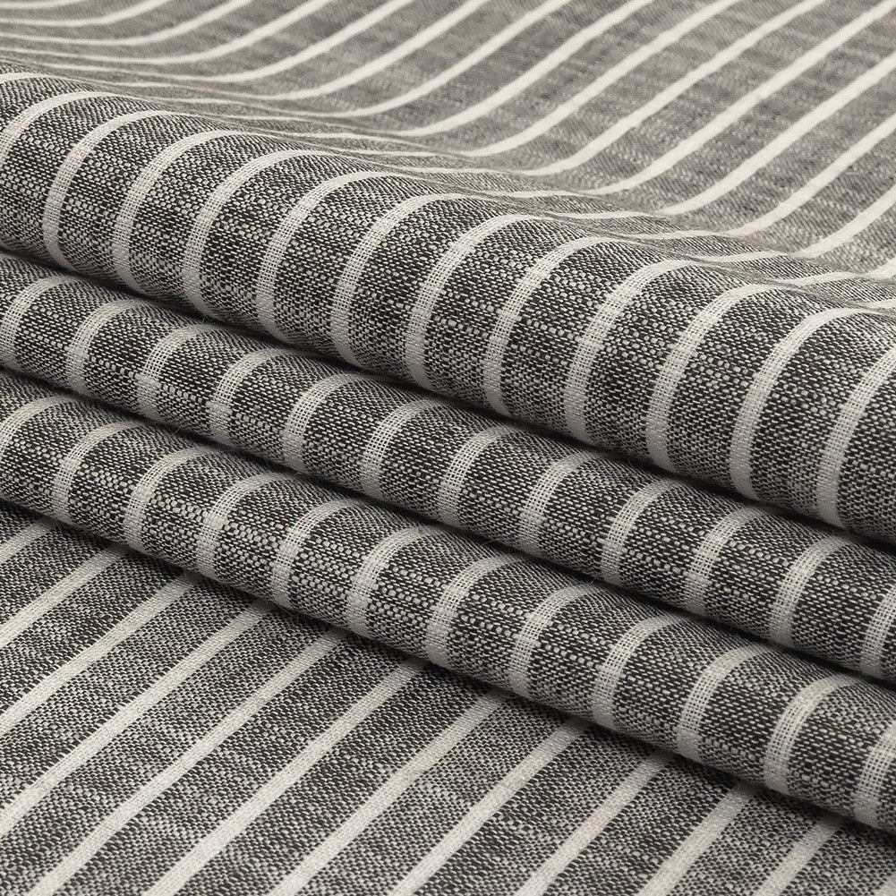 Black and White Striped Slubbed Cotton and Polyester Woven Folded Black and White Striped Slubbed Cotton and Polyester Woven Folded